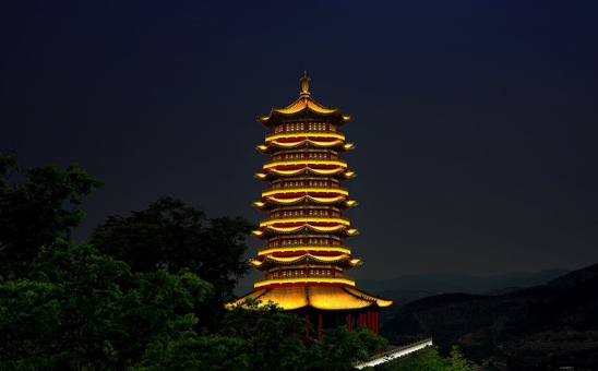 广东仿古八角塔夜景照明设计