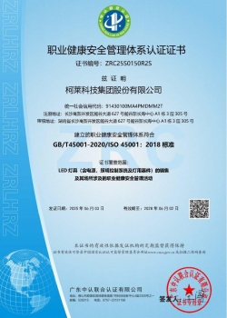 职业健康安全管理体系认证证书